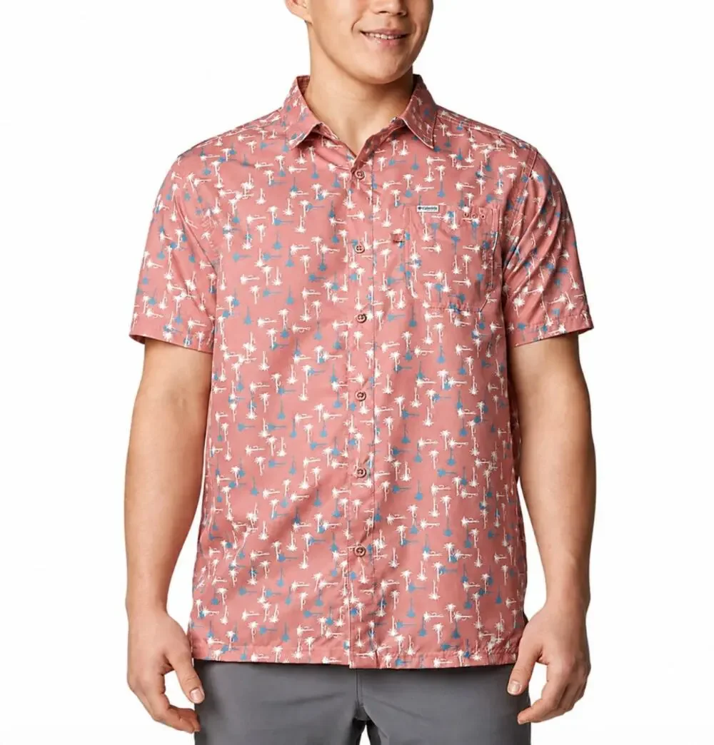 COLUMBIA Mens PFG Super Slack Tide Camp Shirt XL TERRACOTTA RED Short Sleeve NWT